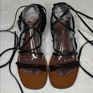 Zara Women's Black and Brown Strappy Flat Bohemian Sandals